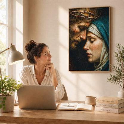 Jesus & Mary Sacred Sorrow Wall Art – Crown of Thorns Christian Poster/Canvas