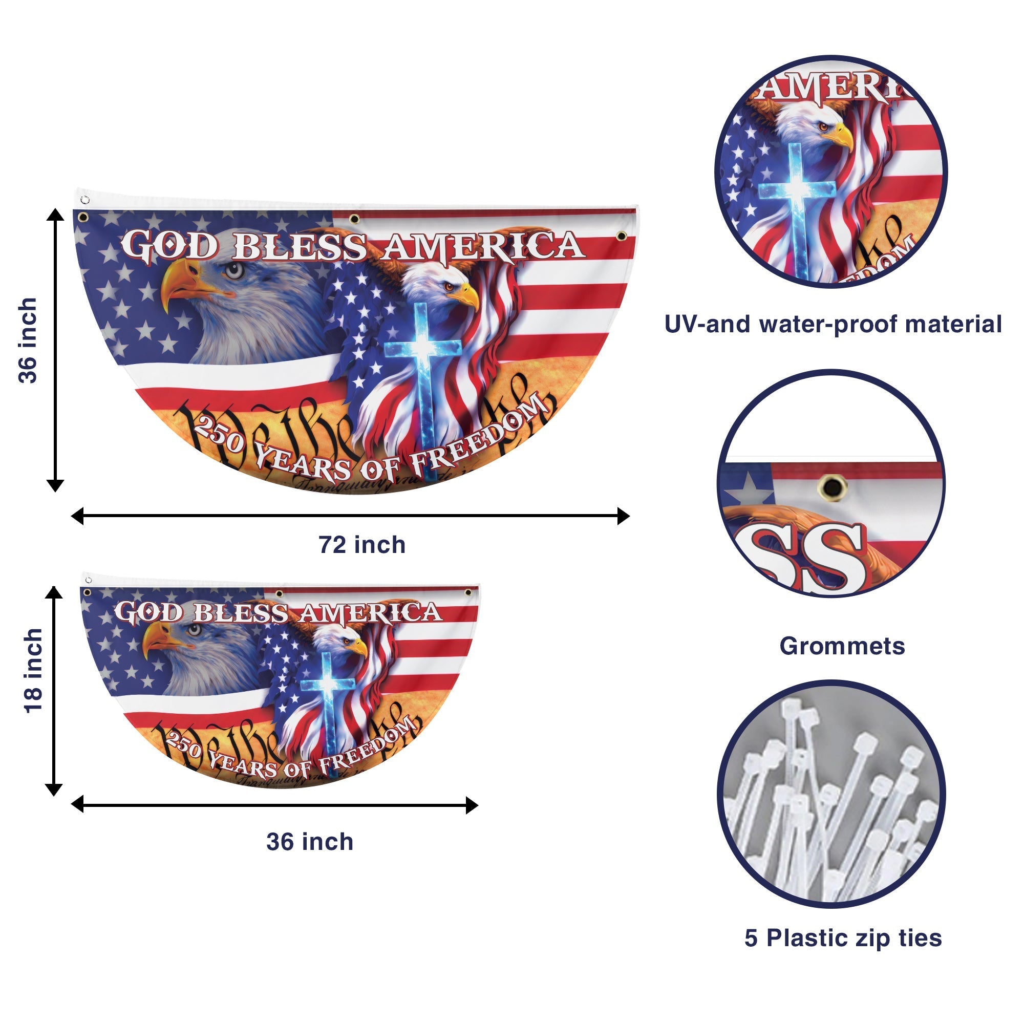 God Bless America 250th Anniversary Flag, Patriotic American Eagle Christian