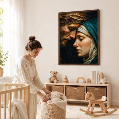 Jesus & Mary Sacred Sorrow Wall Art – Crown of Thorns Christian Poster/Canvas