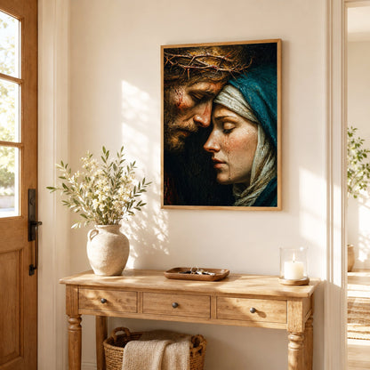 Jesus & Mary Sacred Sorrow Wall Art – Crown of Thorns Christian Poster/Canvas