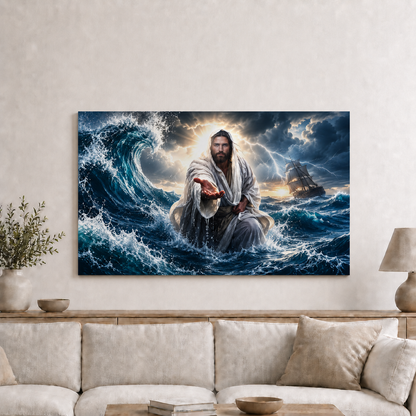 Jesus Reaching Through The Storm Wall Art, Christian Faith Poster/Canvas