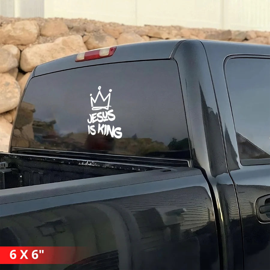 [6IN] JESUS IS KING Decal – Waterproof Cross Sticker for Car, Laptop, Water Bottle & More