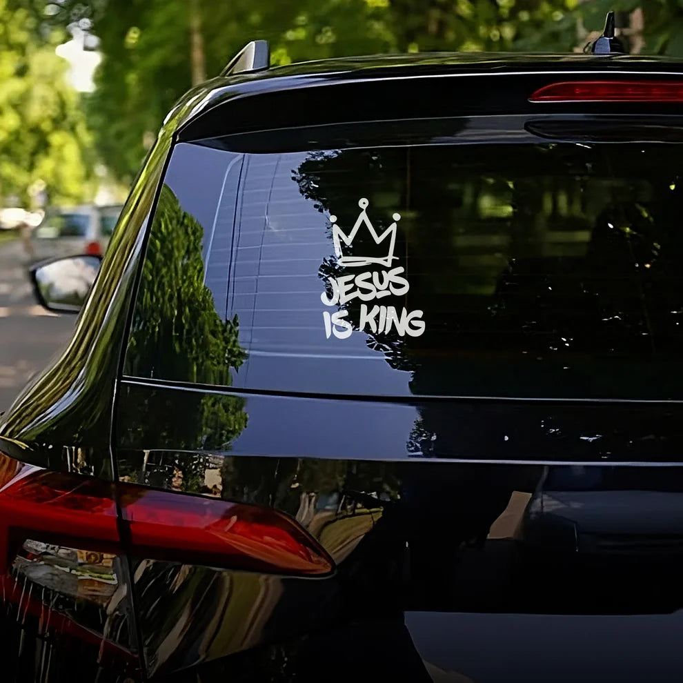 [6IN] JESUS IS KING Decal – Waterproof Cross Sticker for Car, Laptop, Water Bottle & More