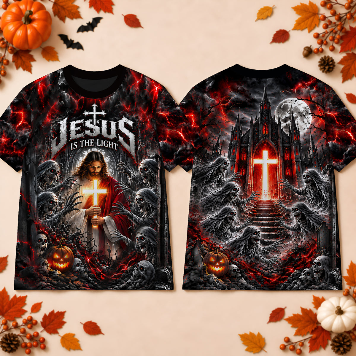 Jesus Is The Light - Faith Over Fear Christian Halloween 3D T-Shirt