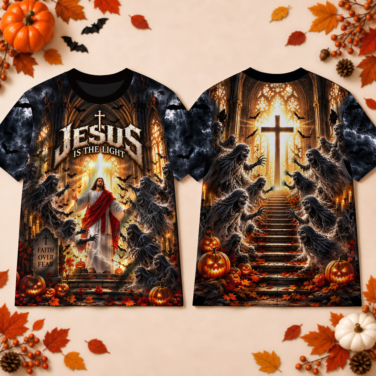Jesus Is The Light - Faith Over Fear Christian Halloween 3D T-Shirt