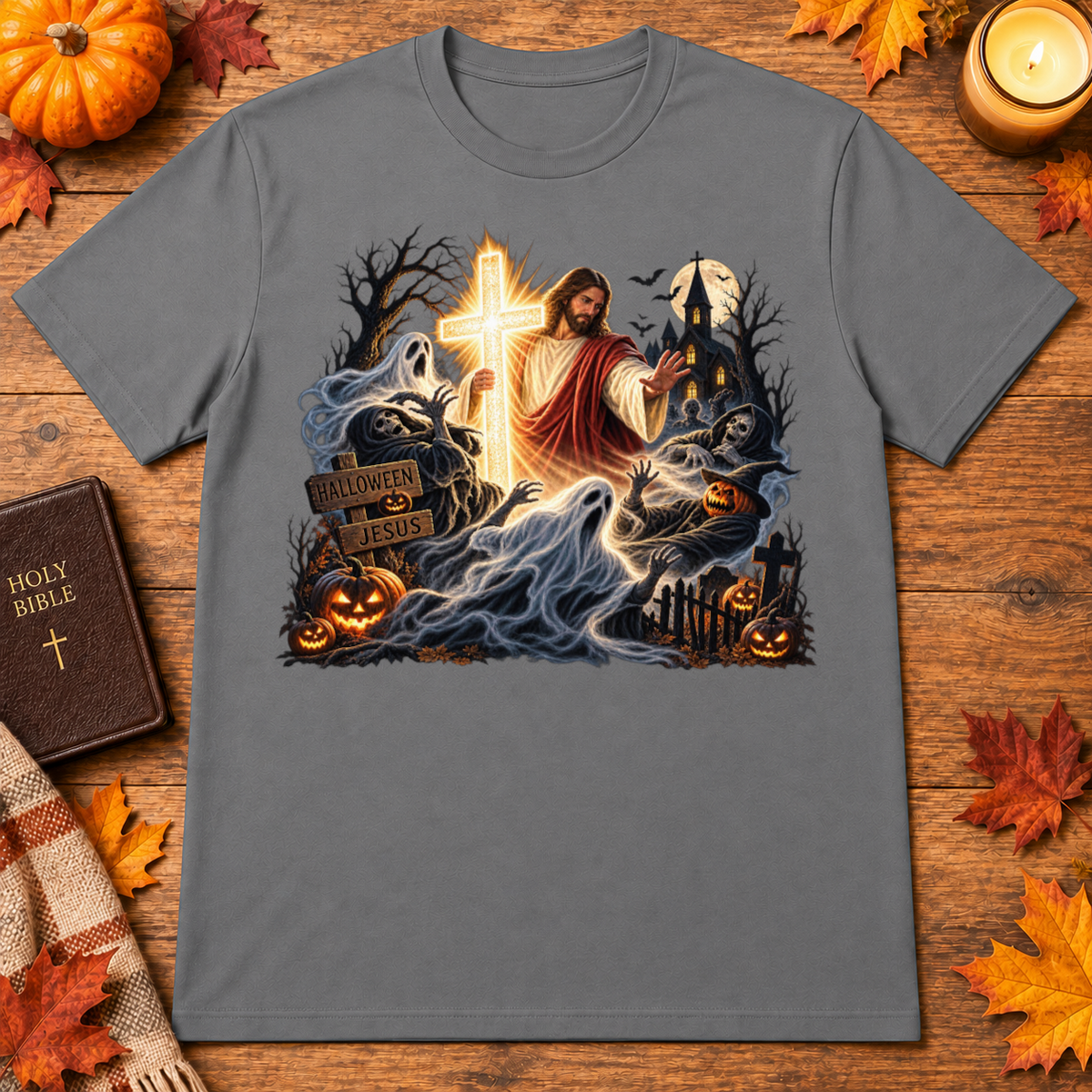 Jesus Is The Light Glowing Cross Halloween Christian Shirt - Unisex Tshirt/Hoodie/Sweatshirt