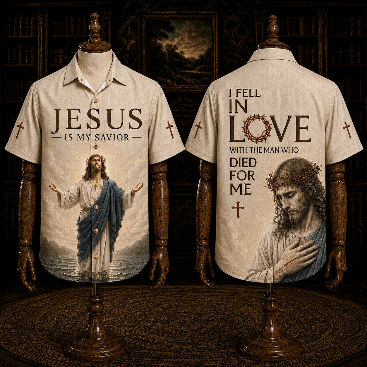 Navy Jesus Is My Savior Hawaiian Shirt – Philippians 4:13 Christian Faith Button-Up