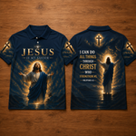 Christian Jesus Polo Shirt – “Jesus Is My Savior” Philippians 4:13 Faith Shirt