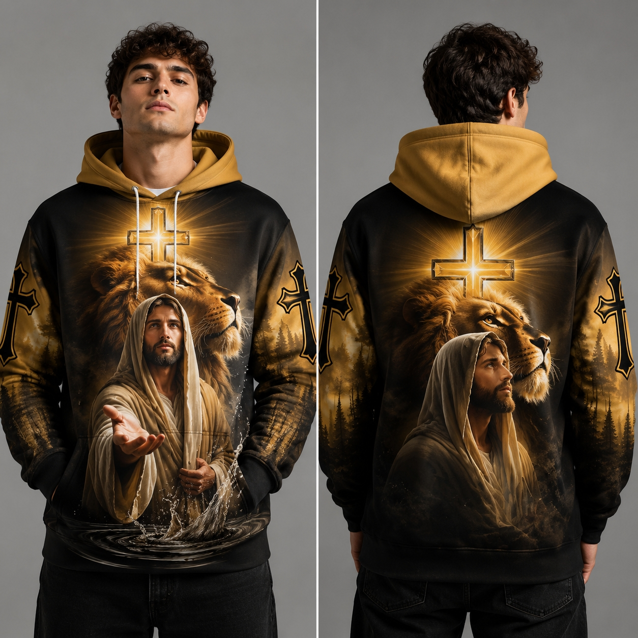 Dark Christian Hoodie, Jesus Cross Graphic Pullover Sweatshirt with Gothic Faith Design