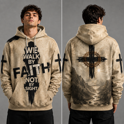 Dark Christian Hoodie, Jesus Cross Graphic Pullover Sweatshirt with Gothic Faith Design