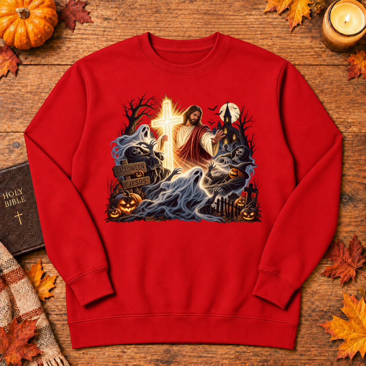 Jesus Is The Light Glowing Cross Halloween Christian Shirt - Unisex Tshirt/Hoodie/Sweatshirt
