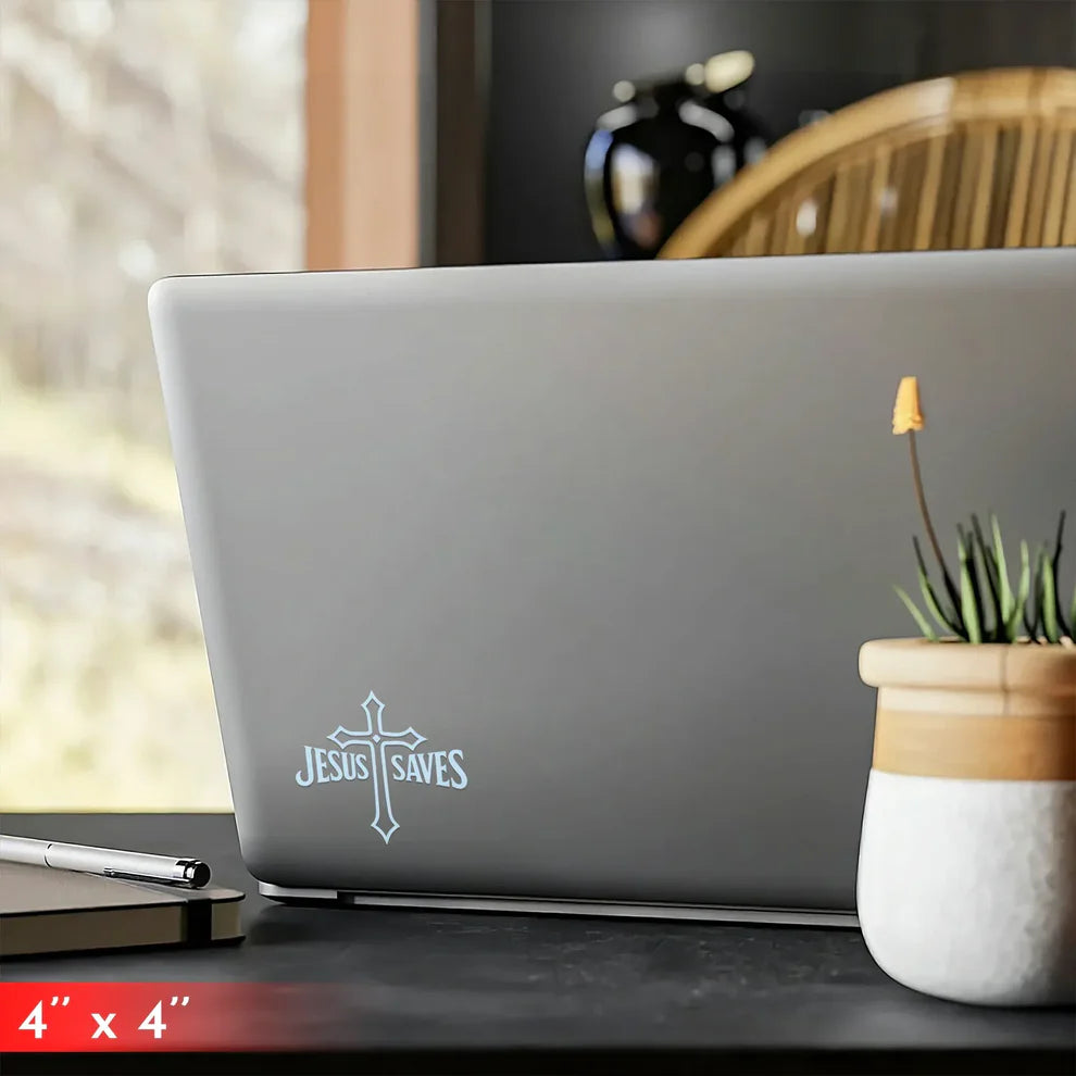 [4IN] JESUS SAVES Decal – Waterproof Cross Sticker for Car, Laptop, Water Bottle & More