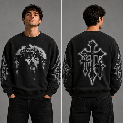 Crowned Jesus Cross Shirt – Christian Faith Graphic Unisex Washed T-Shirt, Hoodie & Sweatshirt