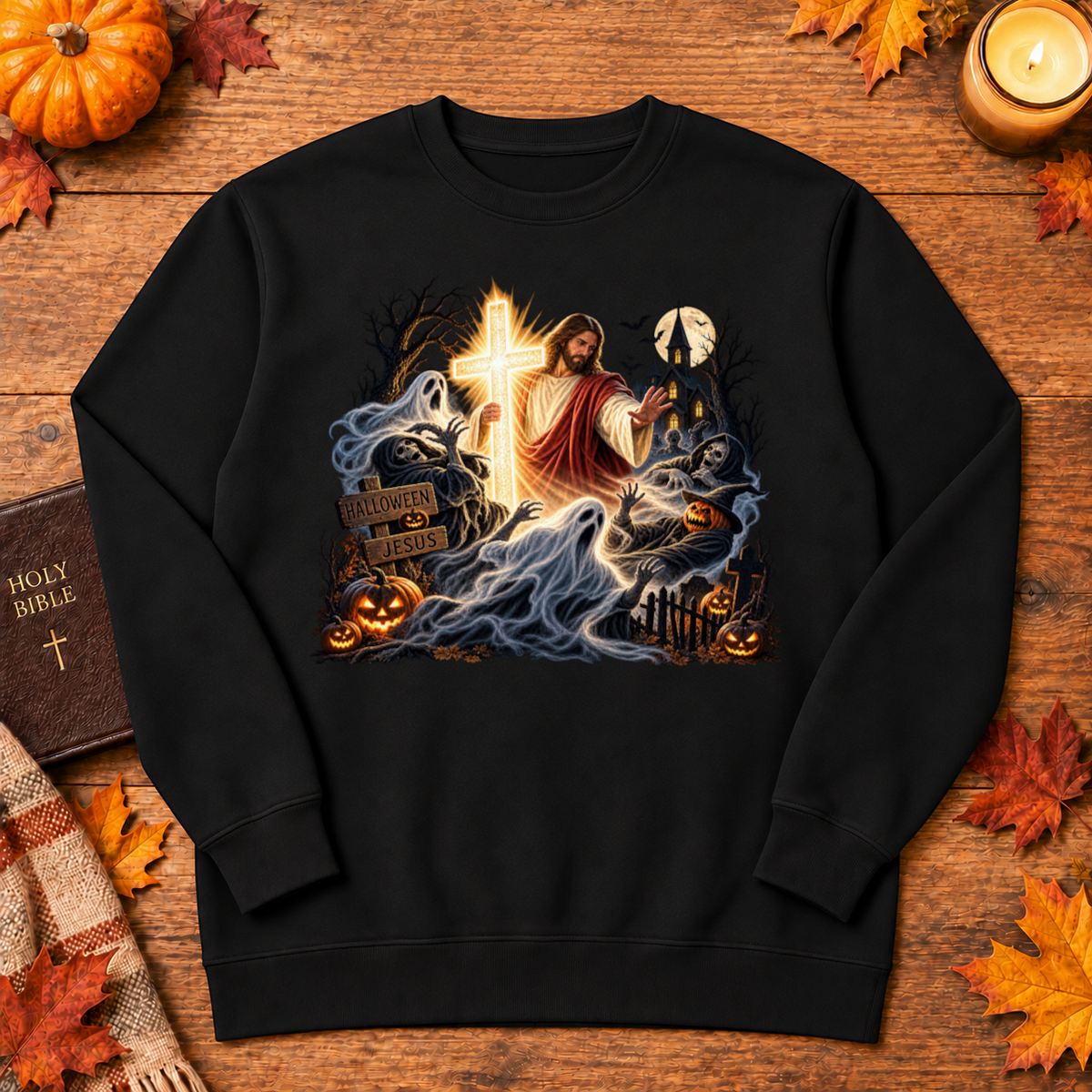 Jesus Is The Light Glowing Cross Halloween Christian Shirt - Unisex Tshirt/Hoodie/Sweatshirt