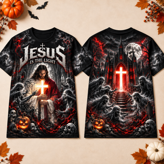 Jesus Is The Light Red Gothic Halloween Christian 3D Shirt