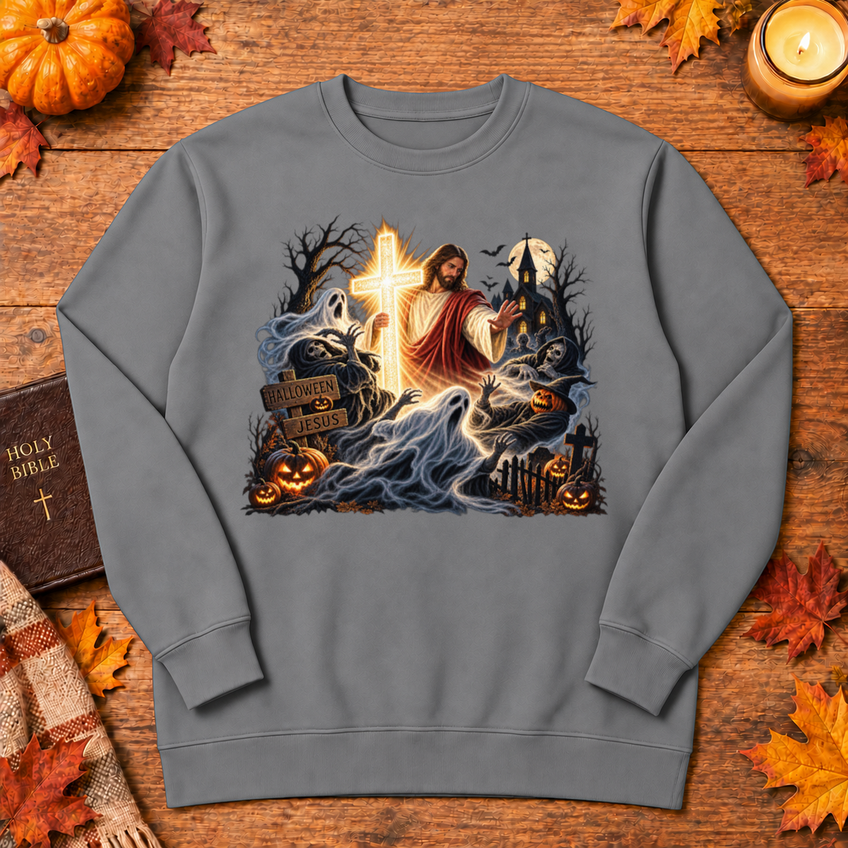 Jesus Is The Light Glowing Cross Halloween Christian Shirt - Unisex Tshirt/Hoodie/Sweatshirt