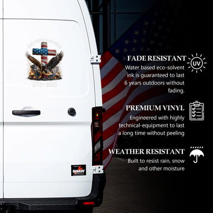 [NEW] Waterproof USA 250 Faith Freedom Eagle Cross Decal – 1776–2026 Patriotic Design