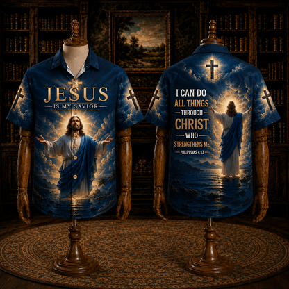 Red Jesus Is My Savior Hawaiian Shirt – Philippians 4:13 Christian Faith Button-Up