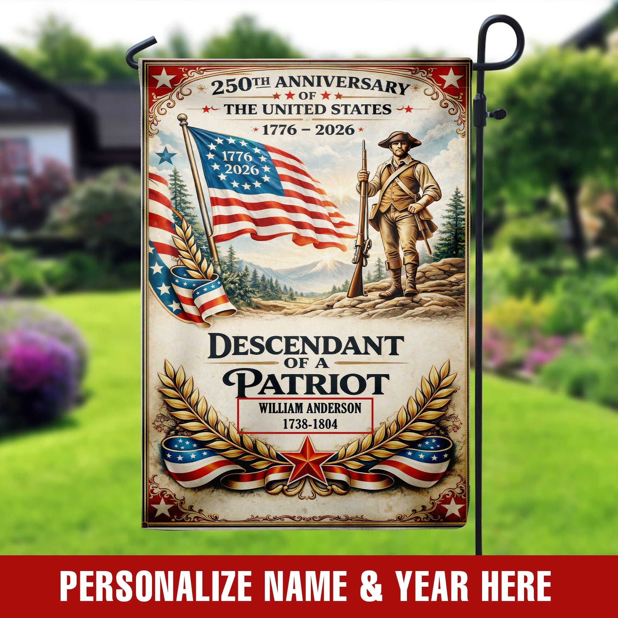 250th Anniversary USA Flag – Personalized 'Descendant of a Patriot' 1776-2026