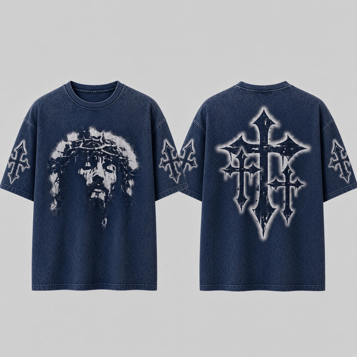 Crowned Jesus Cross Shirt – Christian Faith Graphic Unisex Washed T-Shirt, Hoodie & Sweatshirt