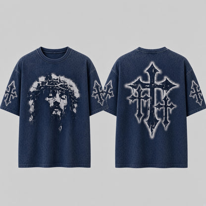 Crowned Jesus Cross Shirt – Christian Faith Graphic Unisex Washed T-Shirt, Hoodie & Sweatshirt