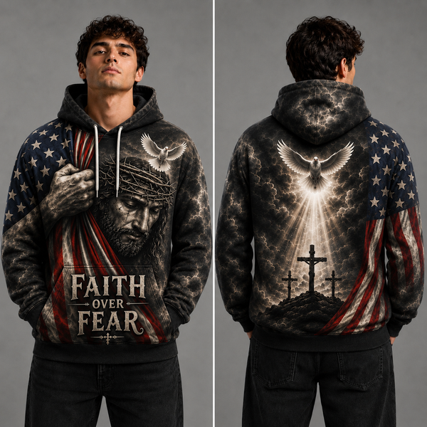 Faith Over Fear Jesus Christian Hoodie – American Flag Cross Religious Hoodie