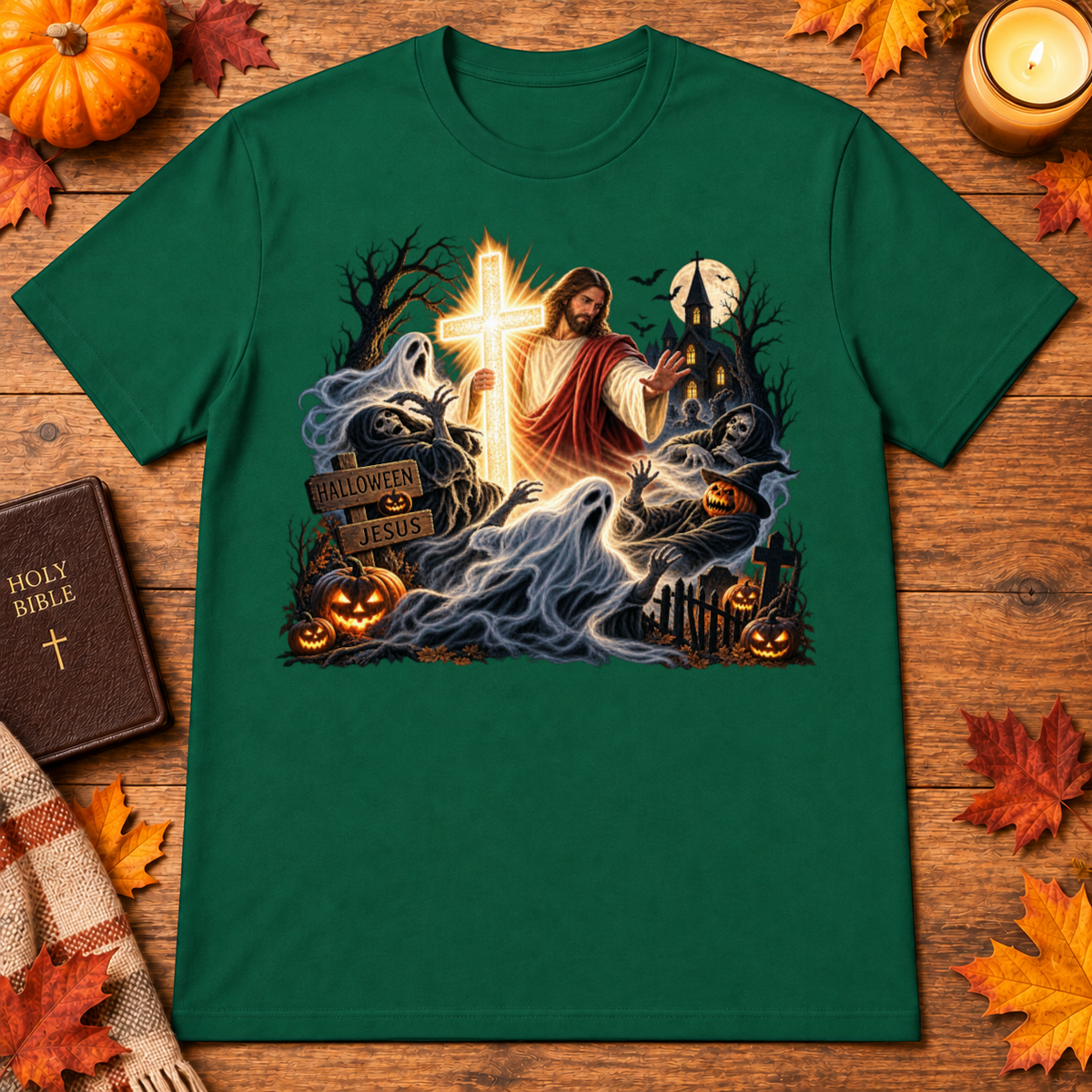 Jesus Is The Light Glowing Cross Halloween Christian Shirt - Unisex Tshirt/Hoodie/Sweatshirt