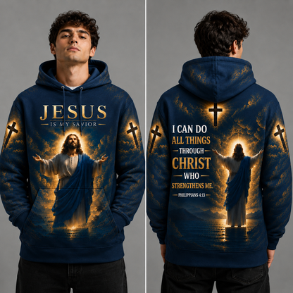 Christian Streetwear Hoodie, Walk By Faith Pullover Sweatshirt with Vintage Cross Graphic Design