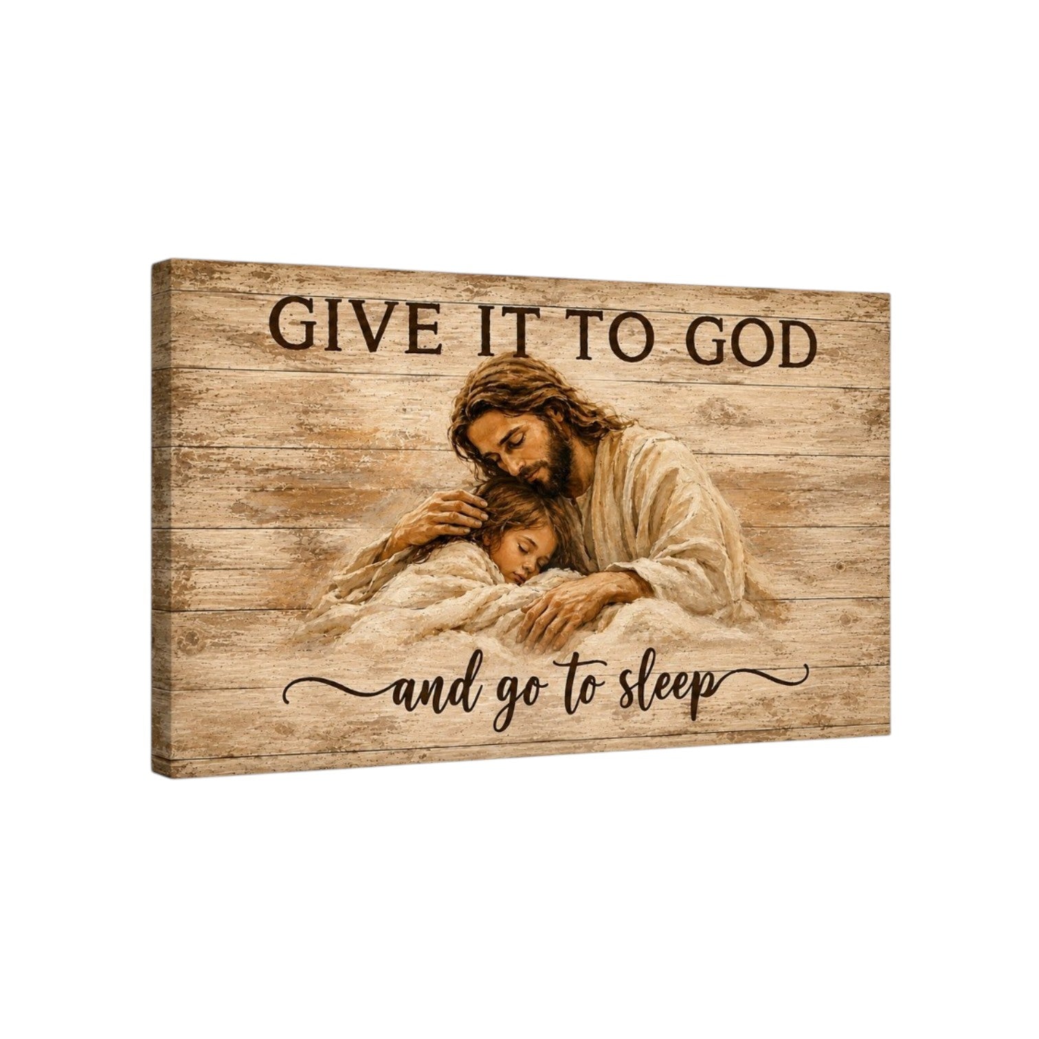 Give It To God And Go To Sleep Christian Wall Art, Jesus Comforting Child Poster/Canvas