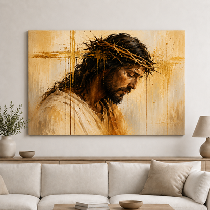 Jesus Christ Crown Of Thorns Wall Art, Christian Religious Faith Home Decor Canvas
