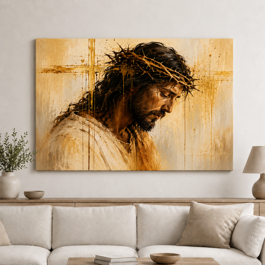 Jesus Christ Crown Of Thorns Wall Art, Christian Religious Faith Home Decor Canvas
