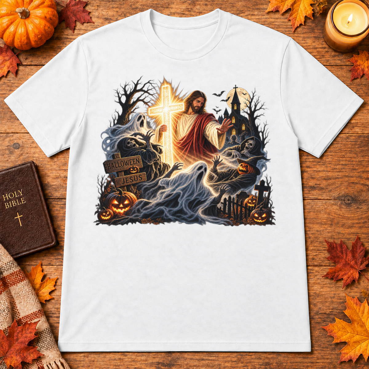 Jesus Is The Light Glowing Cross Halloween Christian Shirt - Unisex Tshirt/Hoodie/Sweatshirt