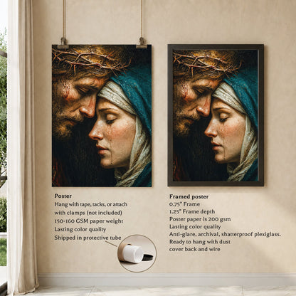 Jesus & Mary Sacred Sorrow Wall Art – Crown of Thorns Christian Poster/Canvas