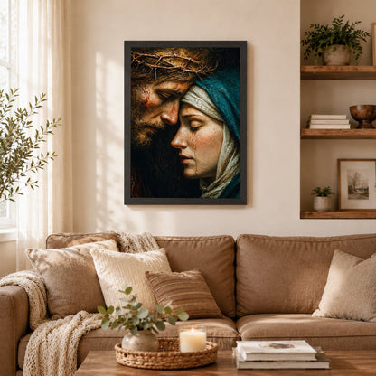 Jesus & Mary Sacred Sorrow Wall Art – Crown of Thorns Christian Poster/Canvas