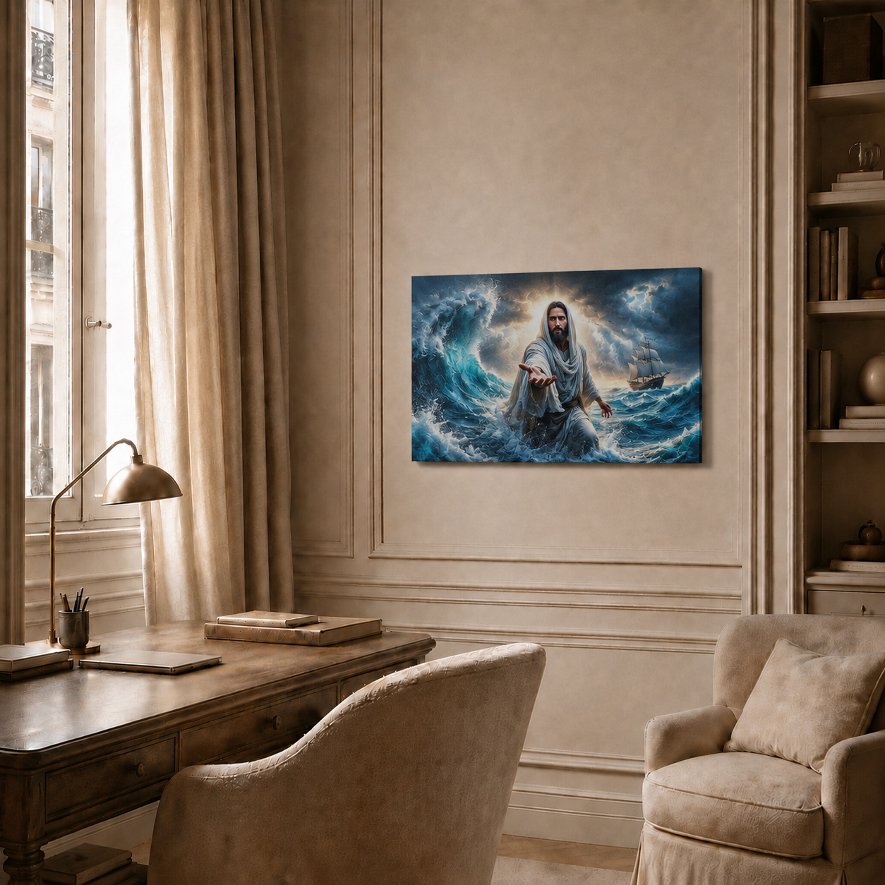 Jesus Reaching Through The Storm Wall Art, Christian Faith Poster/Canvas