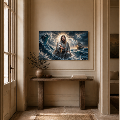 Jesus Reaching Through The Storm Wall Art, Christian Faith Poster/Canvas
