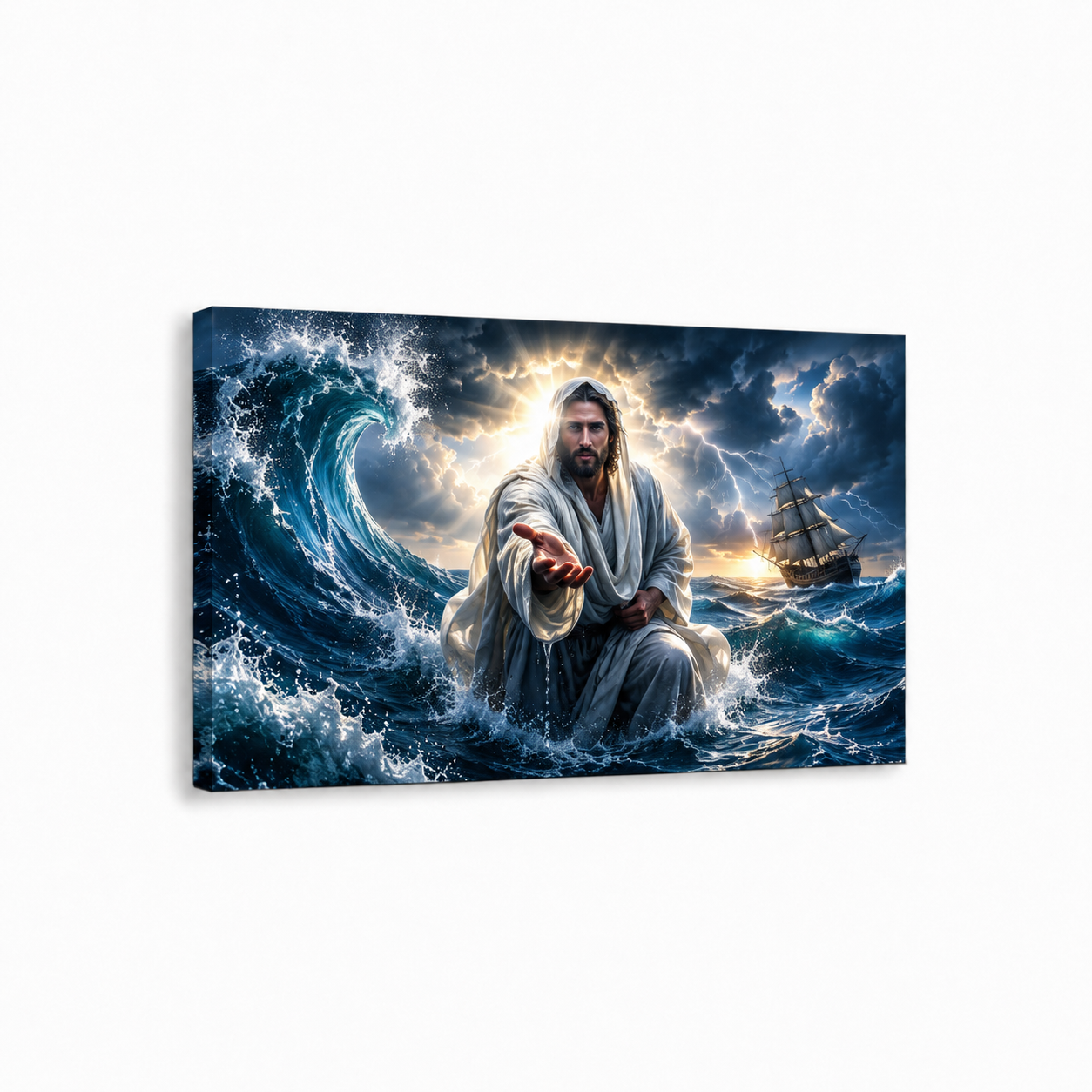 Jesus Reaching Through The Storm Wall Art, Christian Faith Poster/Canvas