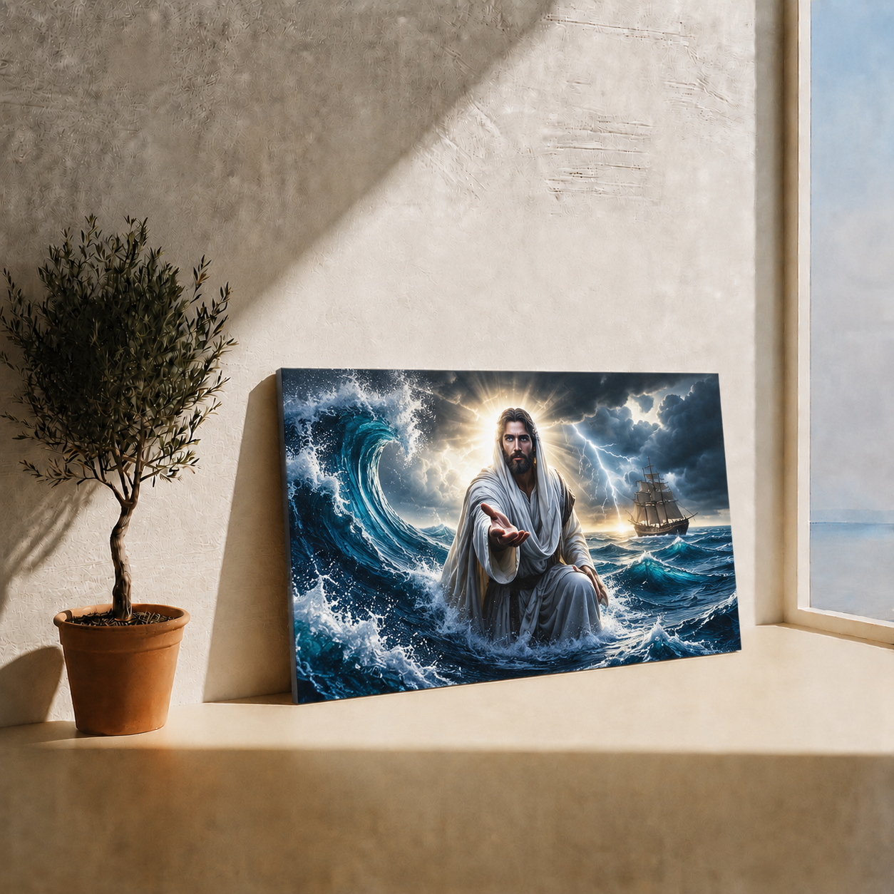 Jesus Reaching Through The Storm Wall Art, Christian Faith Poster/Canvas