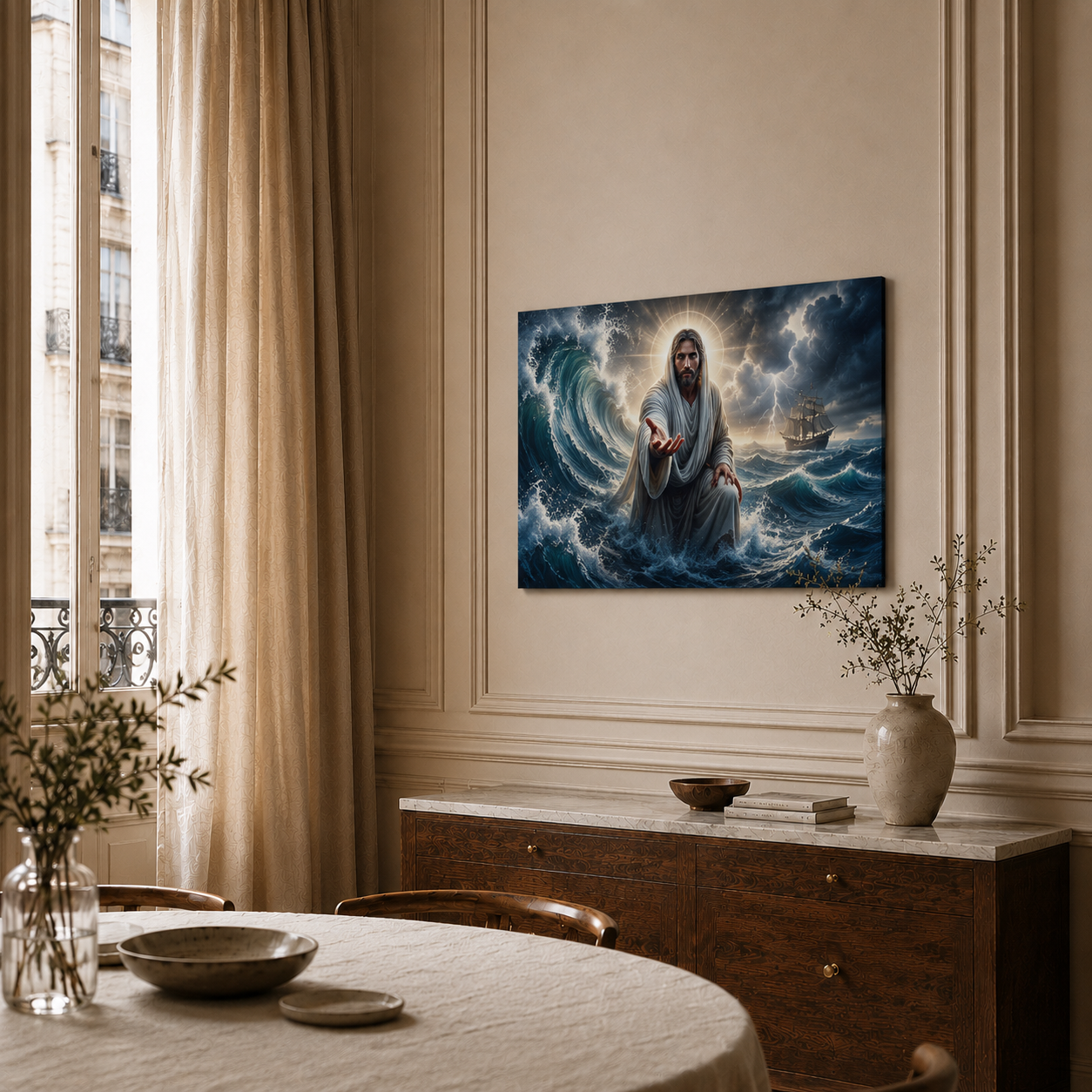 Jesus Reaching Through The Storm Wall Art, Christian Faith Poster/Canvas