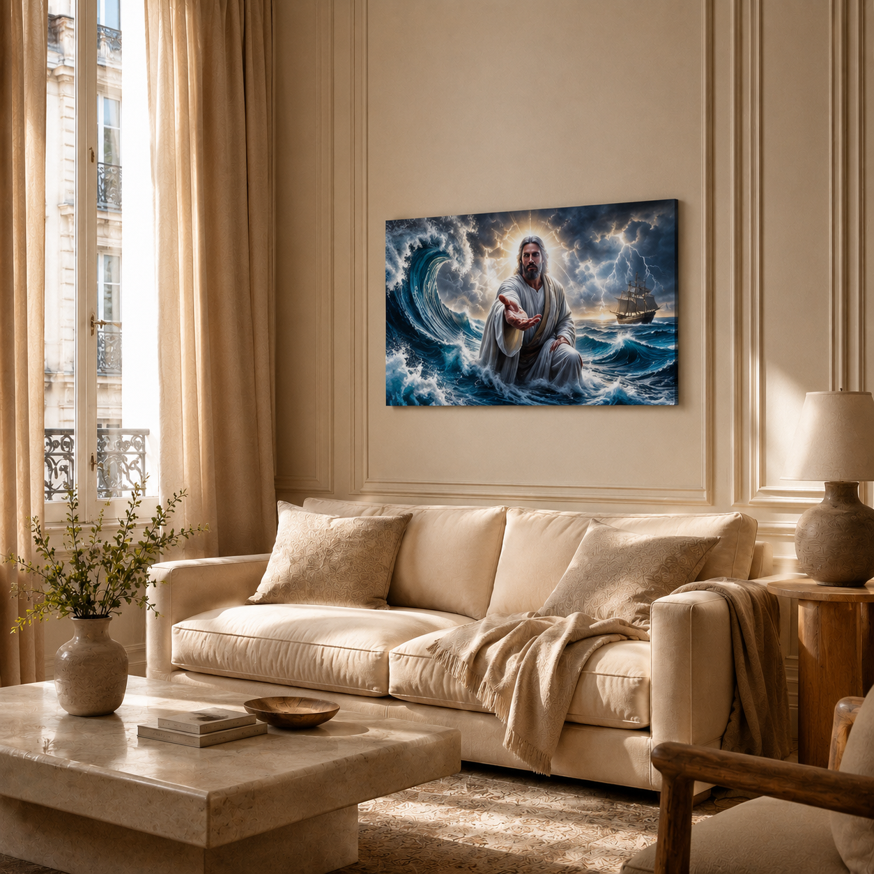 Jesus Reaching Through The Storm Wall Art, Christian Faith Poster/Canvas