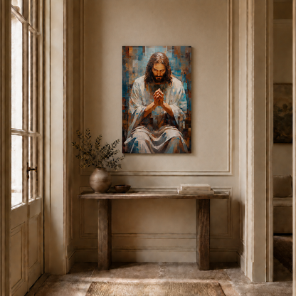 Jesus Praying Abstract Wall Art, Christian Faith PosterCanvas