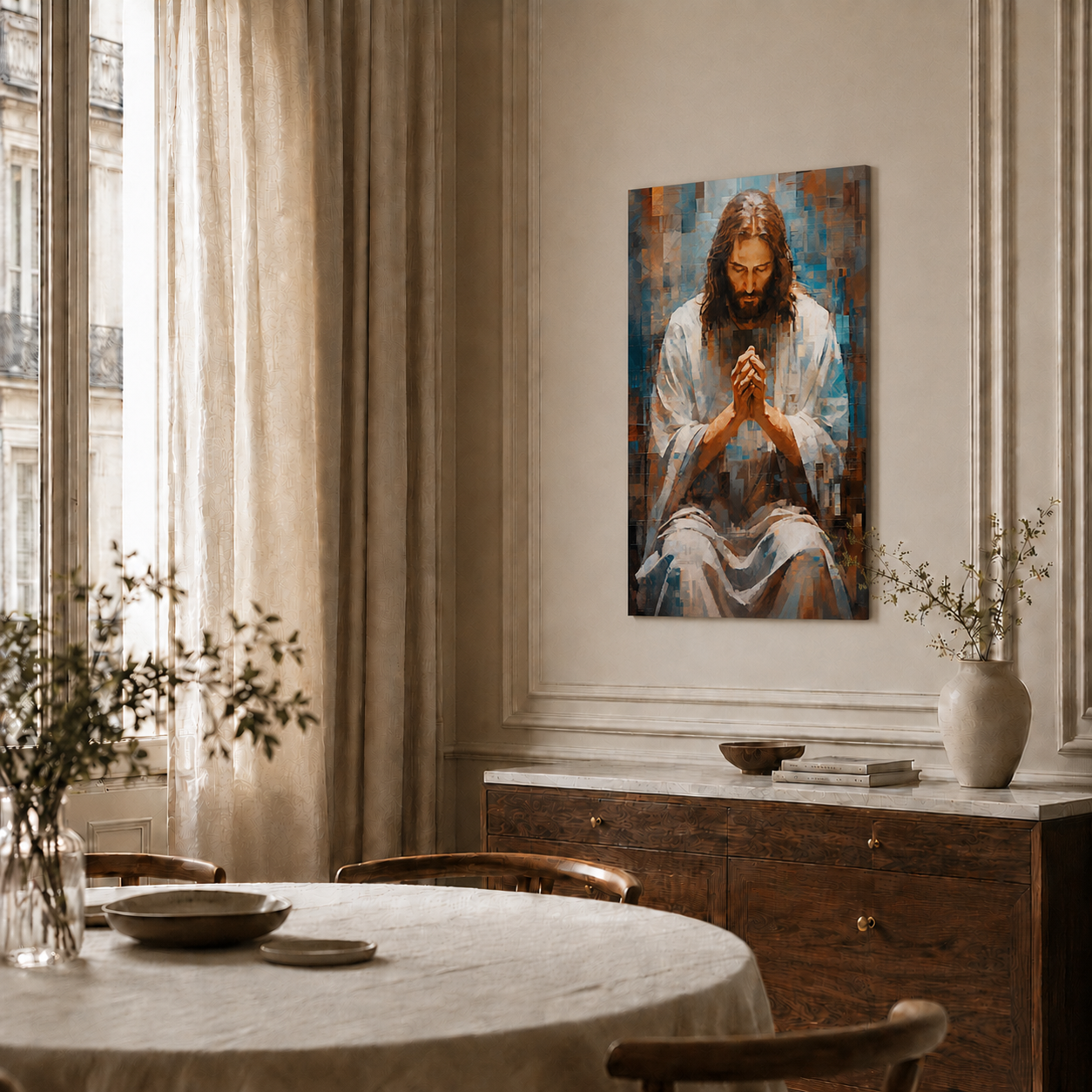Jesus Praying Abstract Wall Art, Christian Faith PosterCanvas