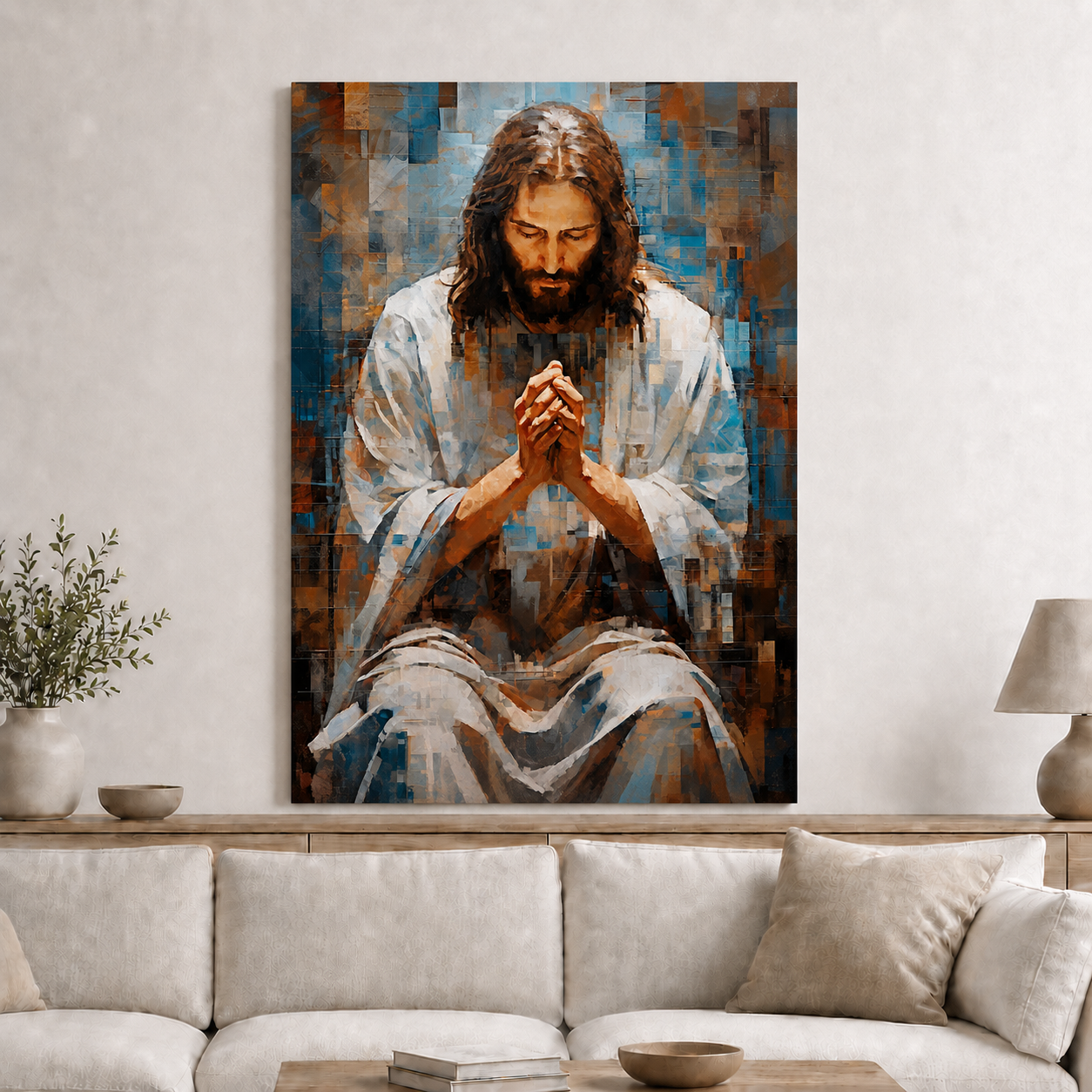 Jesus Looking To Heaven Wall Art, Christian Faith Religious Canvas