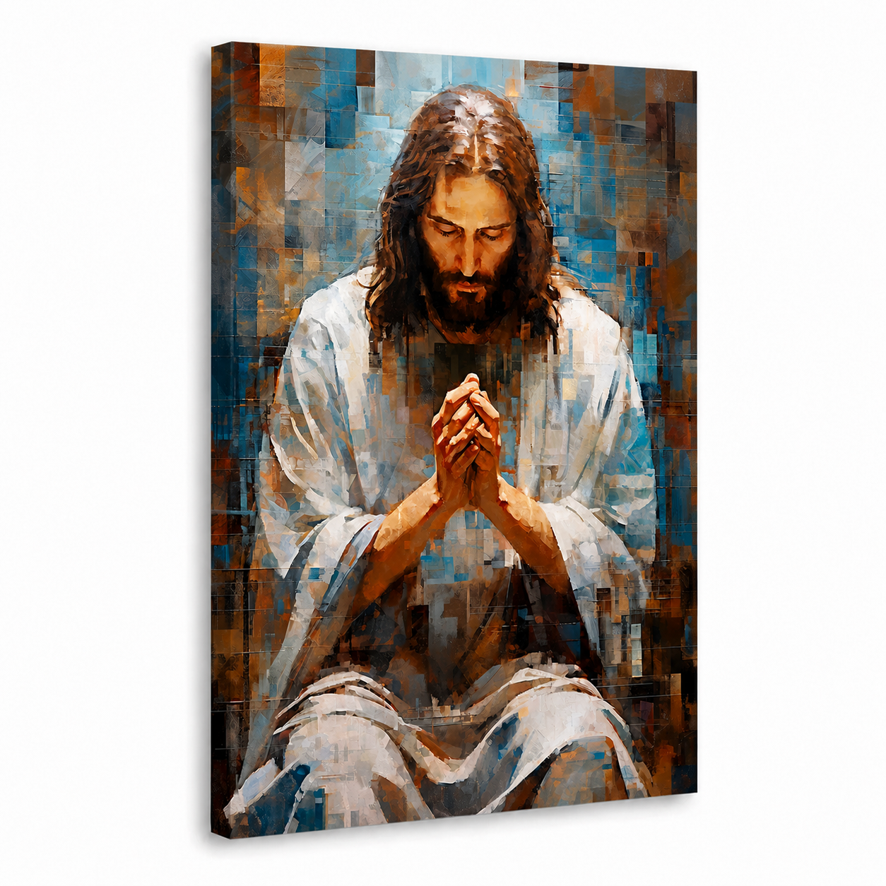 Jesus Praying Abstract Wall Art, Christian Faith PosterCanvas