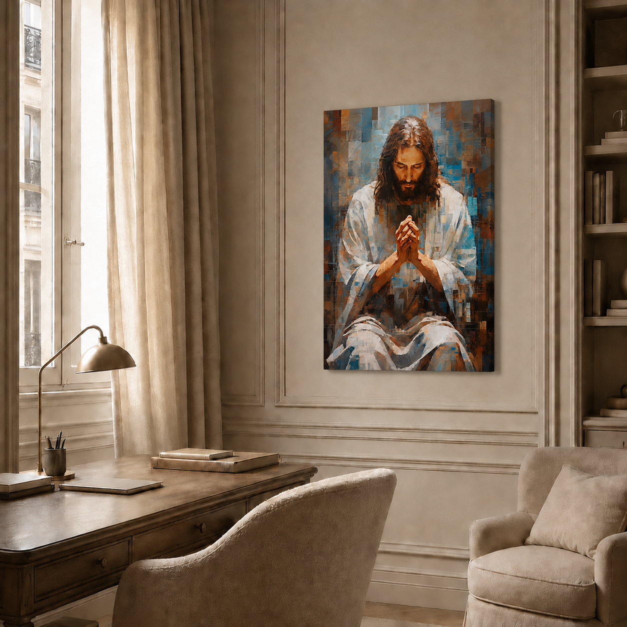 Jesus Praying Abstract Wall Art, Christian Faith PosterCanvas