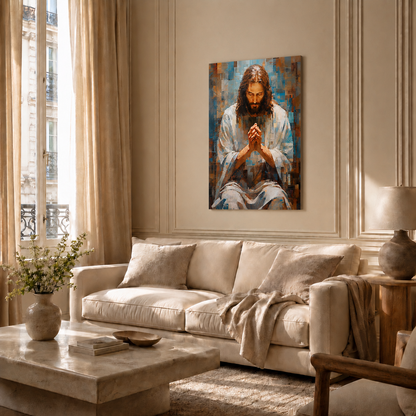 Jesus Praying Abstract Wall Art, Christian Faith PosterCanvas