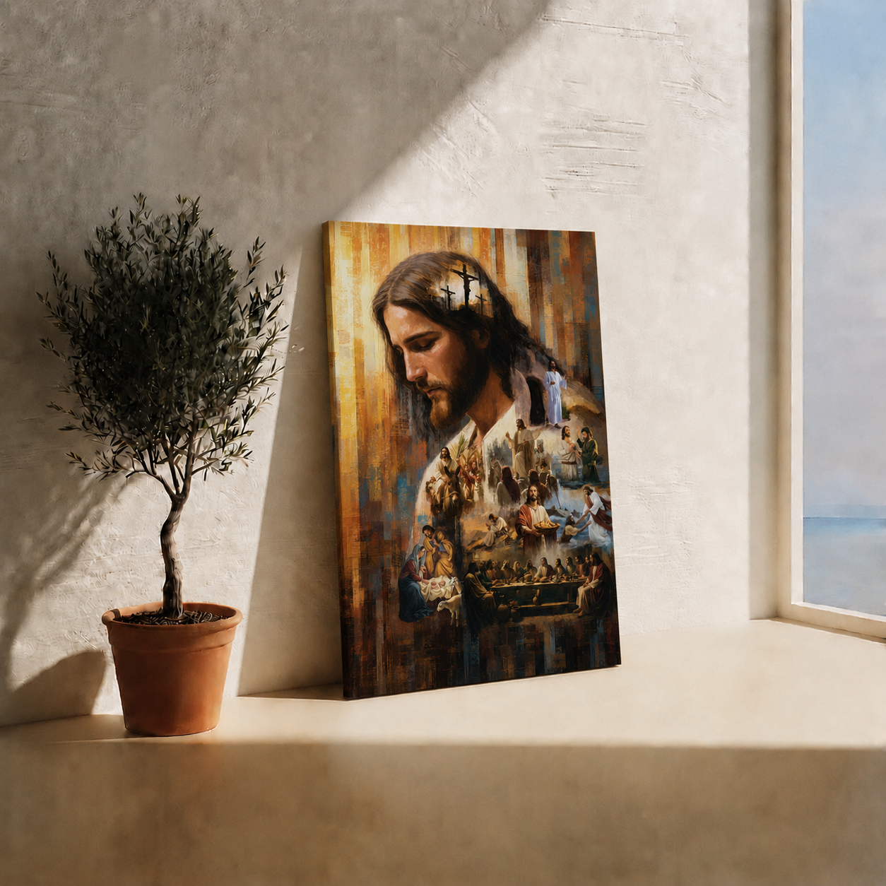 Jesus Looking To Heaven Wall Art, Christian Faith Religious Canvas