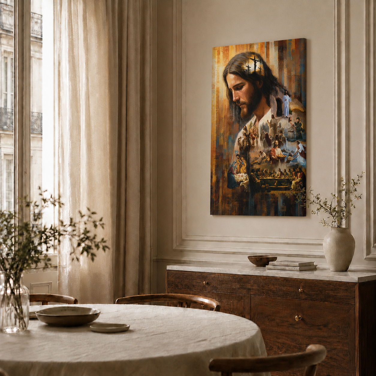 Jesus Life Story Collage Wall Art, Christian Faith Religious Poster/Canvas