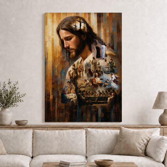 Jesus Life Story Collage Wall Art, Christian Faith Religious Canvas