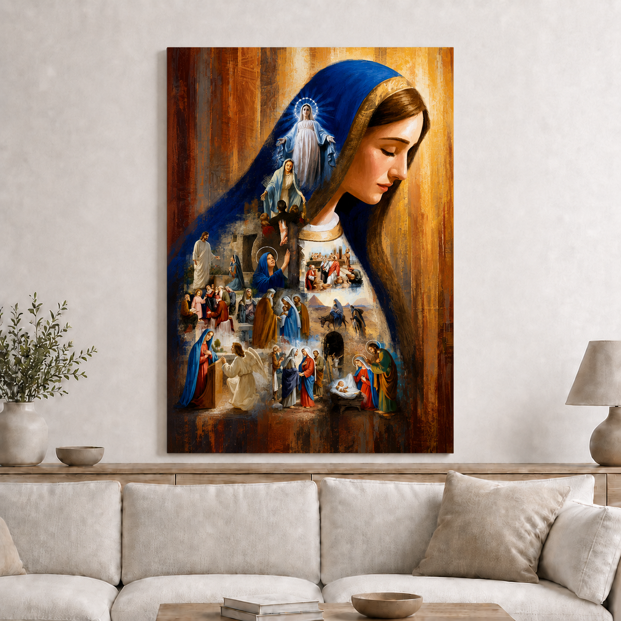Virgin Mary Praying Wall Art, Catholic Christian Religious Canvas